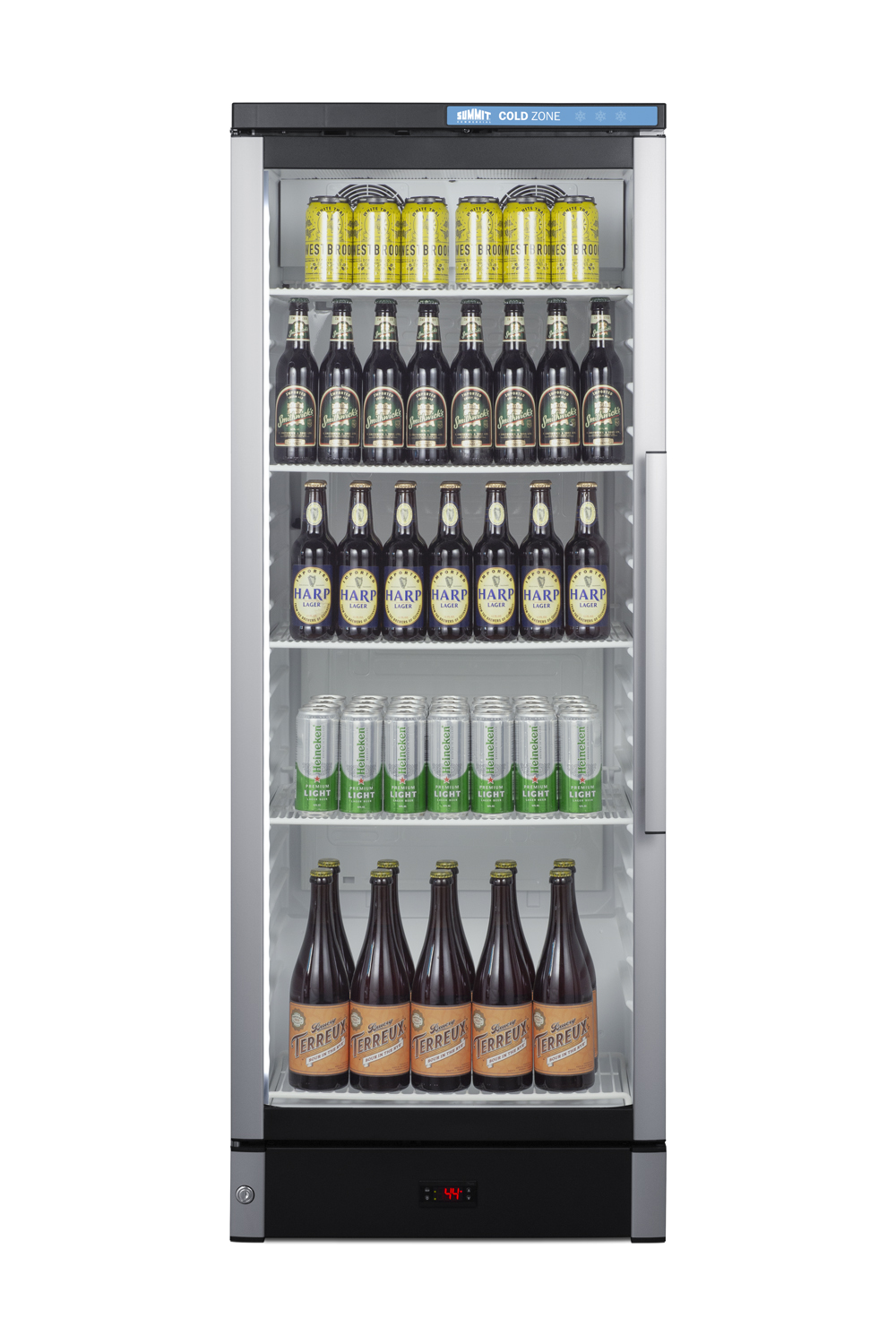 Commercial glass door beverage center with lock
